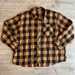 Men’s Buffalo Check Plaid Long Sleeve Button Down Flannel Shirt Black Brown 3XL